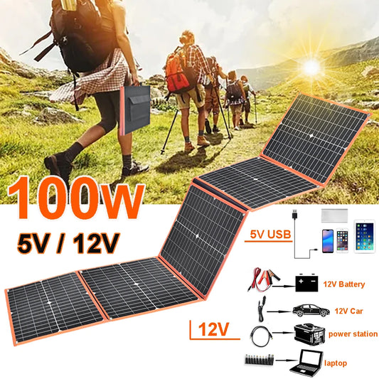 100w Foldable solar panel portable solar charger 12v battery power station 5v usb mobile phone power bank