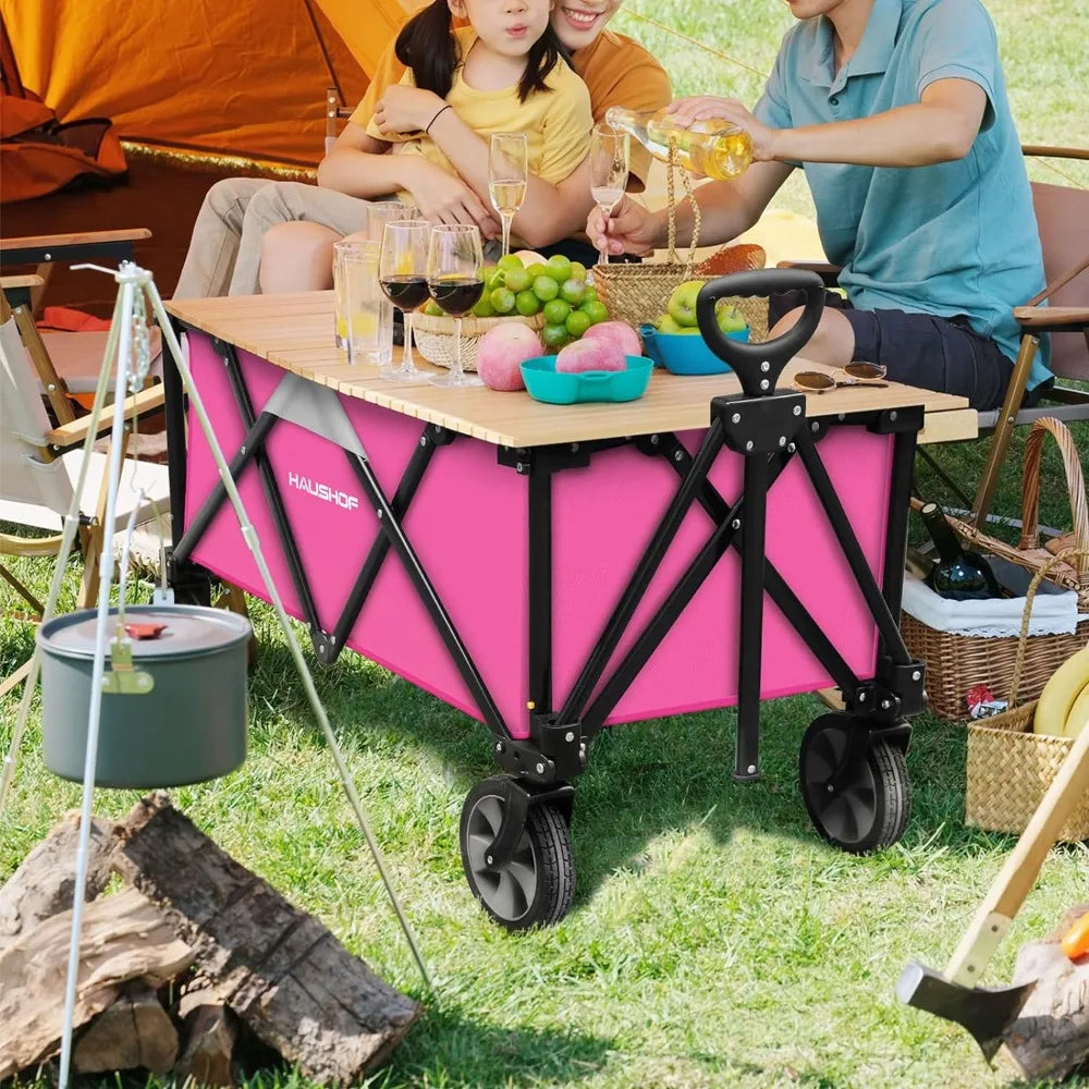 Folding Outdoor Utility Wagon, Camping Garden Beach Cart with Universal Wheels, Adjustable Handle, 176 lbs Load Capacity