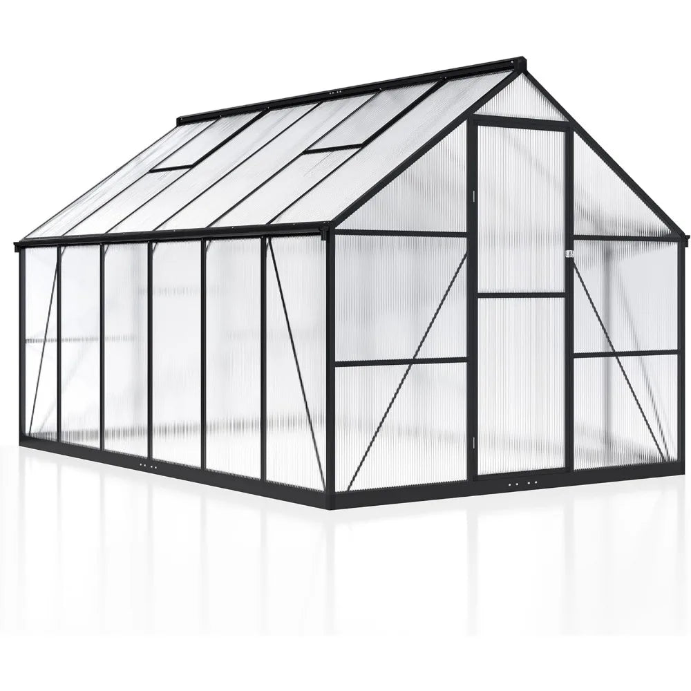 Greenhouse, 8x12 FT Quick Setup Polycarbonate Greenhouse with Roof Vent, Large Aluminum Walk-in Green House