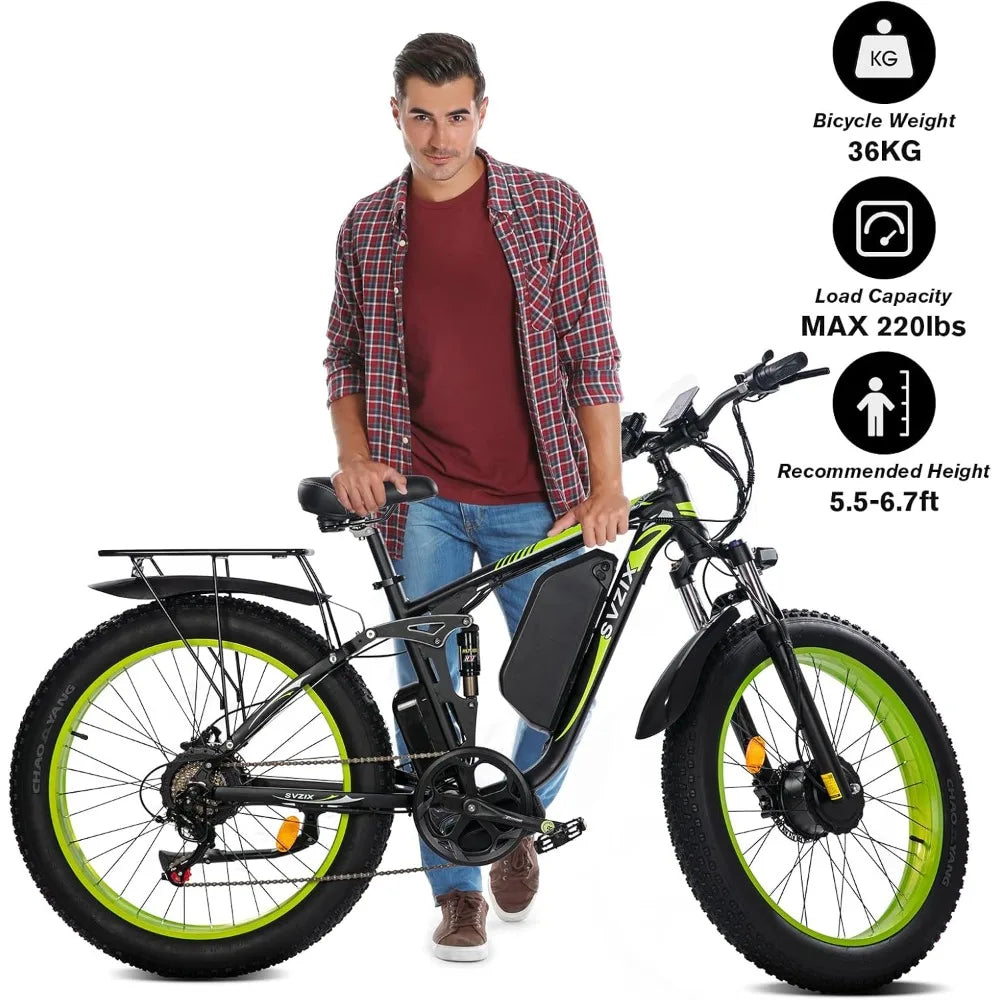 Electric Bike for Adults 3000W Dual Motor 35mph Mountain Bike 48V 23Ah Battery Snow Hunting Ebike 26" Fat Tire Full Suspension