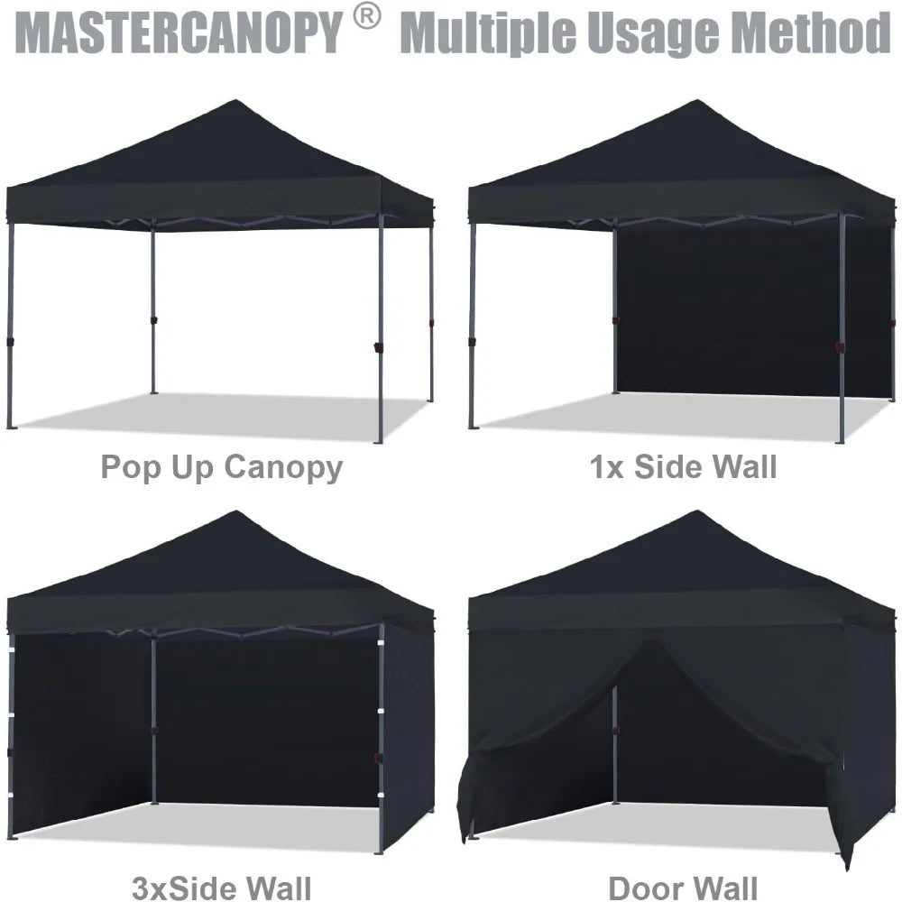 Heavy Duty Pop-up Canopy Tent With Sidewalls (10x10 Black)  Portable Folding Tents Outdoor Camping Equipment