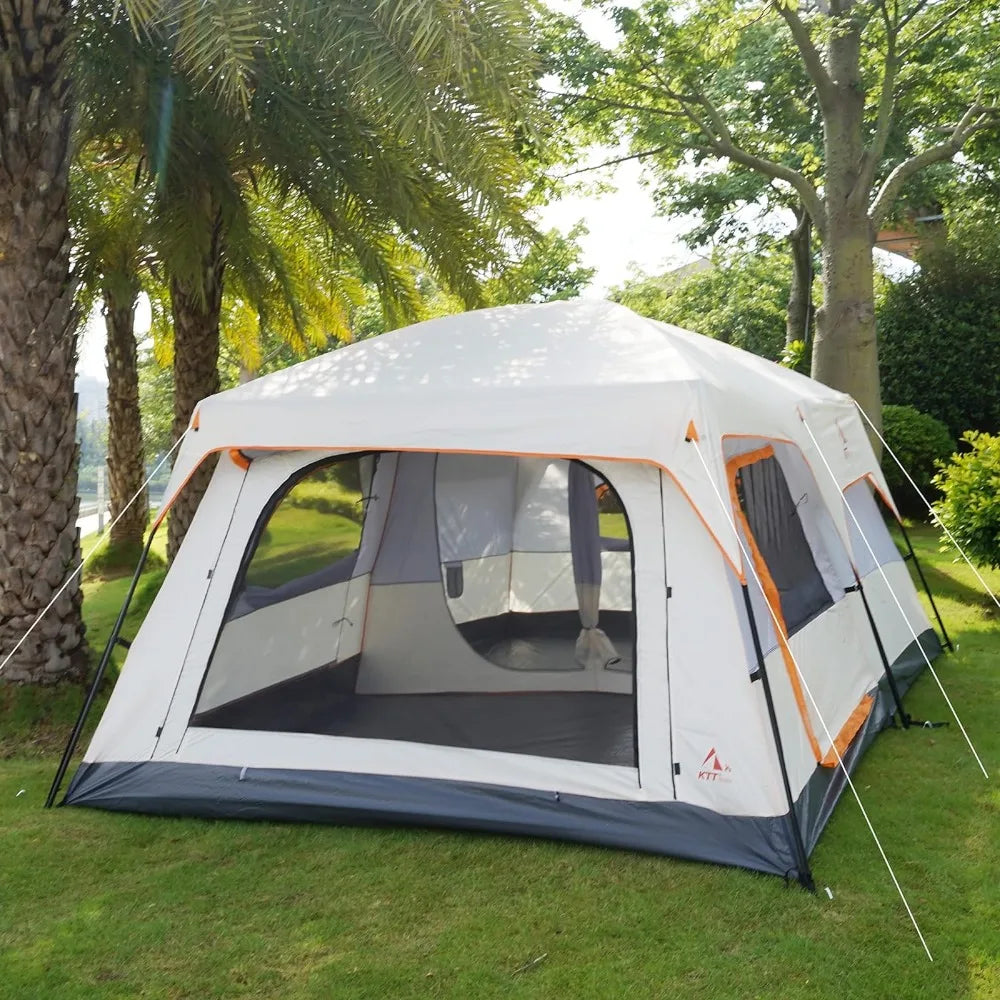 Extra Large Tent 10-12 Person,2 Rooms ,Straight Wall,3 Doors and 3 Windows with Mesh