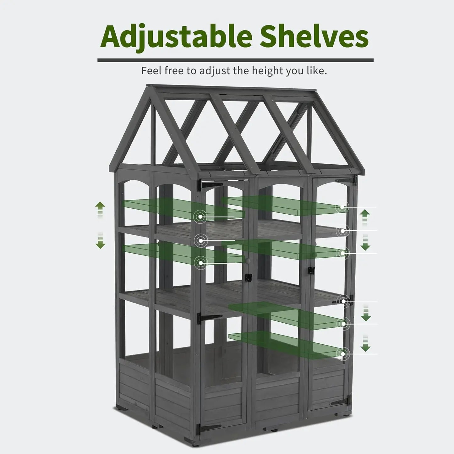 Wooden Greenhouse Outdoor Greenhouse with Adjustable Roof Vent and 8 Lockable Door for Backyard/Outdoor Use 48" x 38.8" x 83.9"