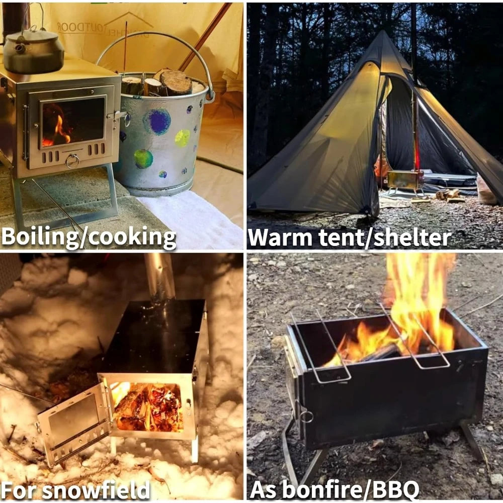 Folding Hot Tent Wood Stove for Camping with 7.2ft Chimney, Portable Tent Stoves Wood Burning Backpacking, Cooking