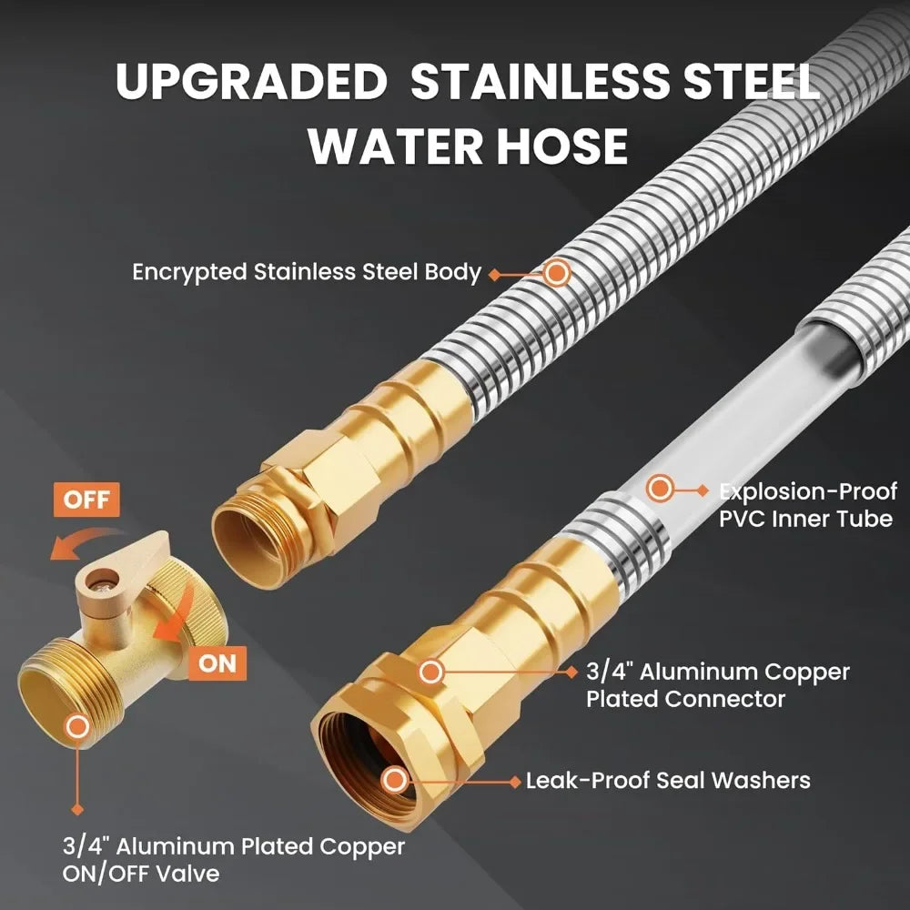 Garden Hose 50ft X 5/8", 304 Stainless Steel Metal Water Hose, No Kink Garden with Aluminum Fittings