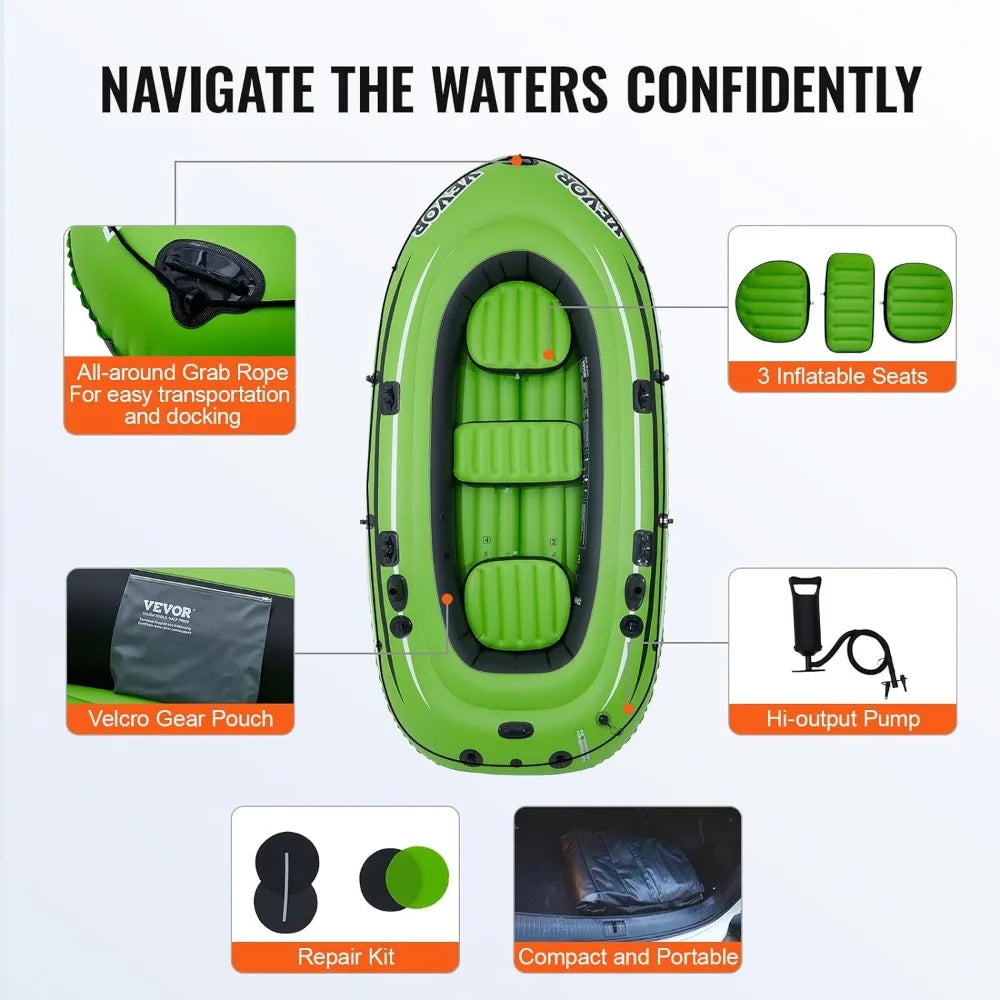 Inflatable Boat, 5-Person Inflatable Fishing Boat, Strong PVC Portable Boat Raft Kayak