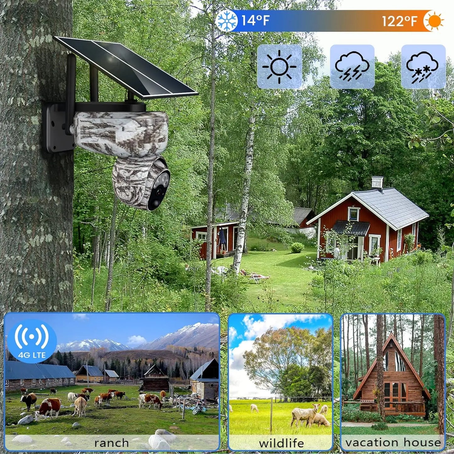 Cellular Trail Camera with Night Vision Motion Activated Waterproof, 4G Solar Game Cameras, Wildlife Deer Camera