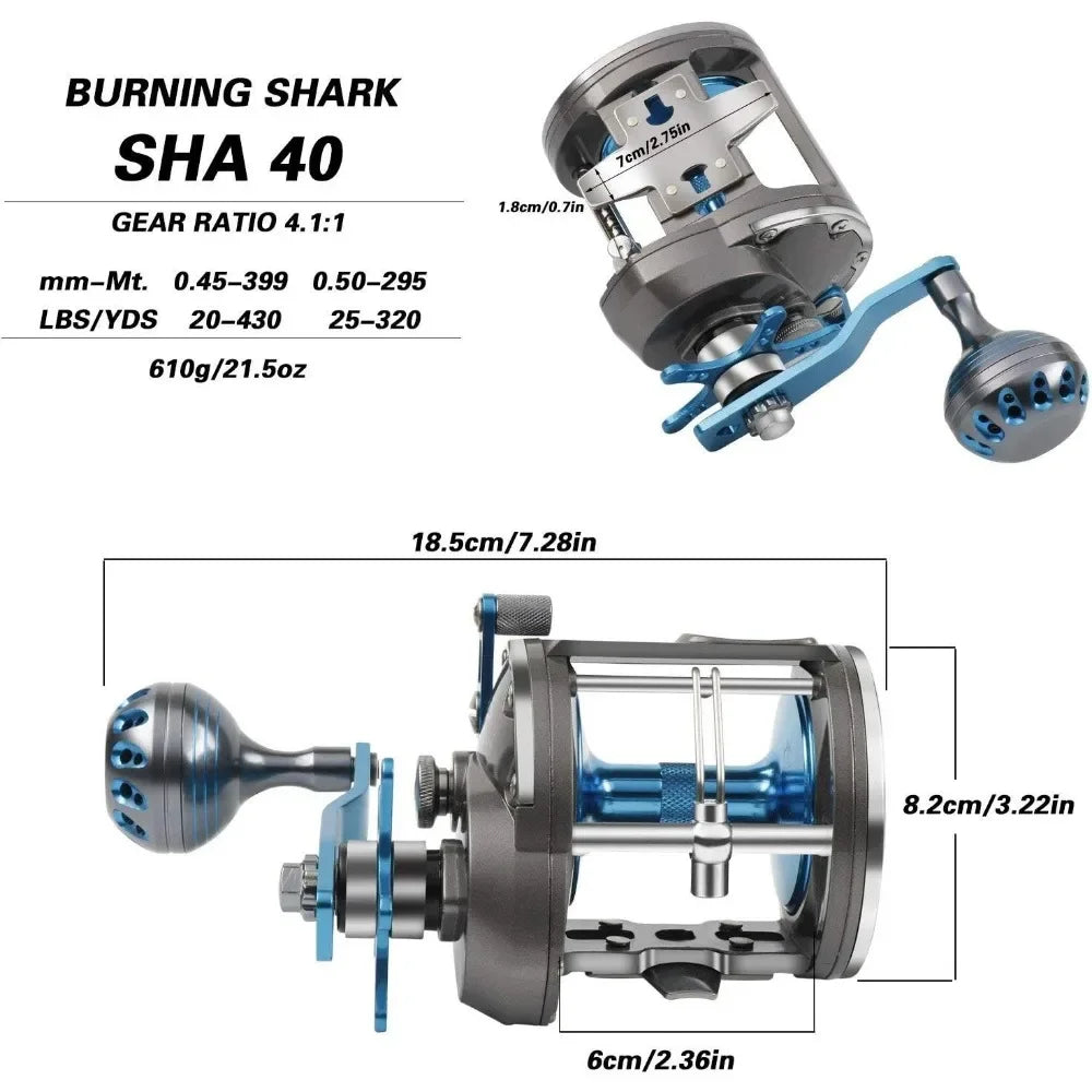 Trolling Reel Saltwater Level Wind Reels, Drag Reels Boat Fishing Ocean Fishing for Sea Bass Grouper Salmon