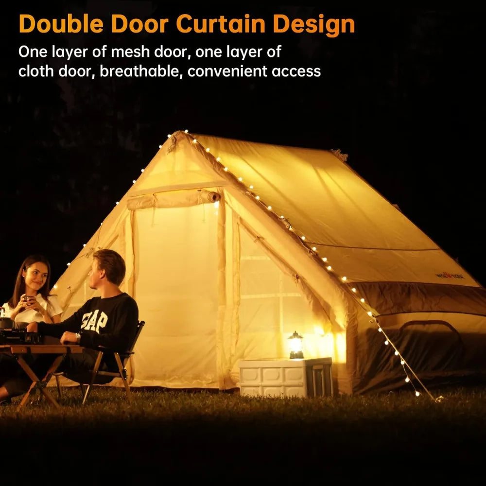 Inflatable Camping Tent with Pump,4 Season Waterproof Windproof Outdoor Tent, Luxury Cabin Tent