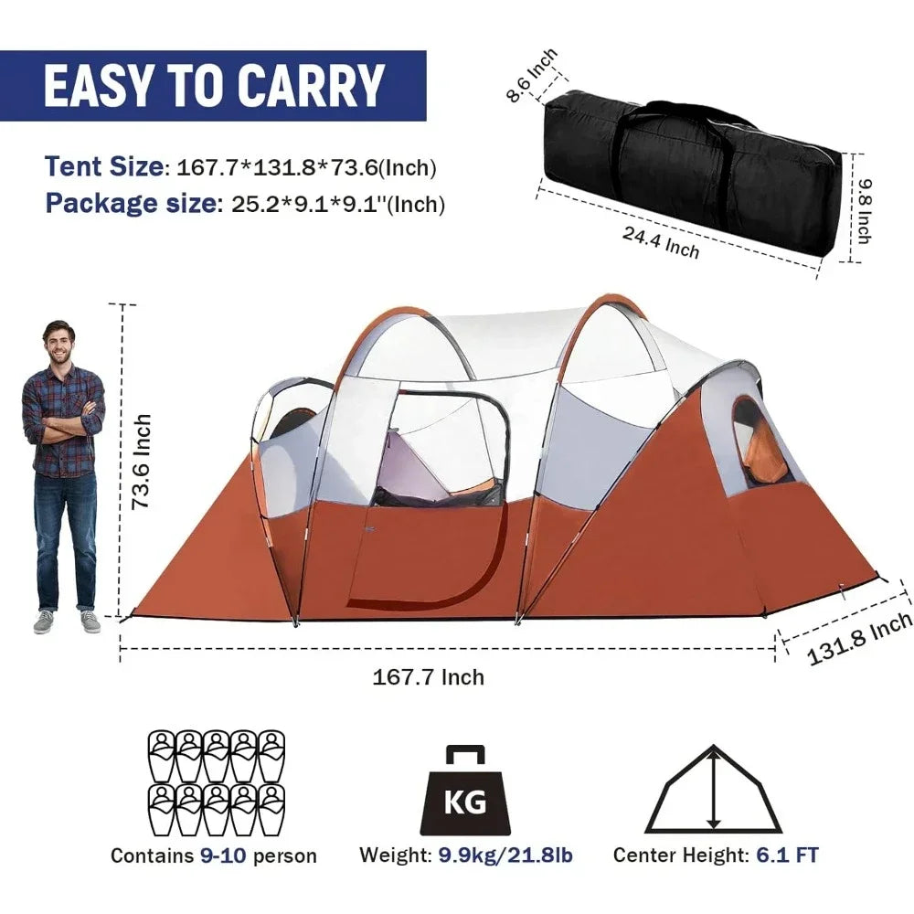 Camping Tent - Portable Easy Set Up Family Tent for Camp, Windproof Fabric Dome Tent Outdoor for Hiking, Backpacking