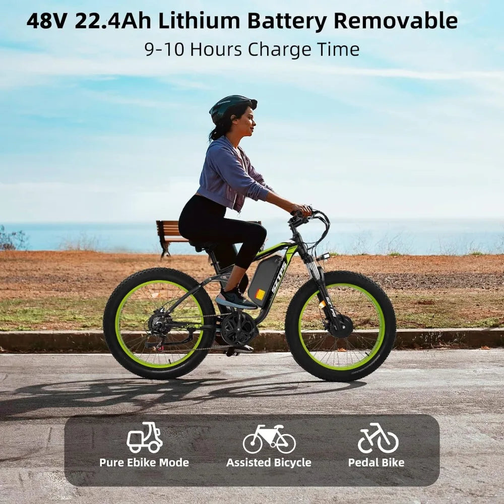 1500W Electric Bike for Adults, 26" Fat Tire Electric Mountain Bicycle, 48V 22.4Ah Removable Li-Ion Battery