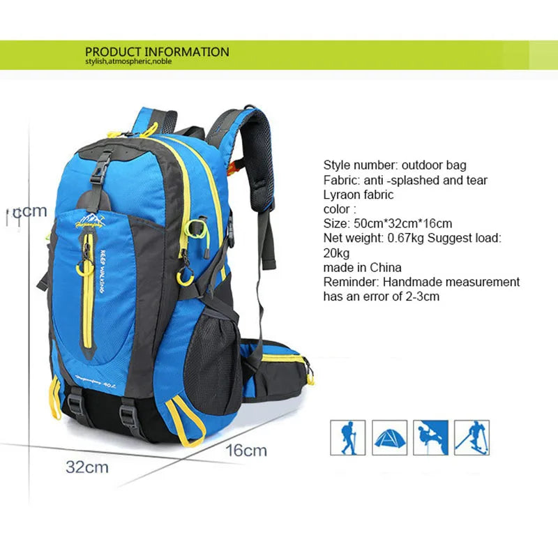 Waterproof Foldable Backpack 40L Ultralight Camping Climbing Hiking Travel Bag