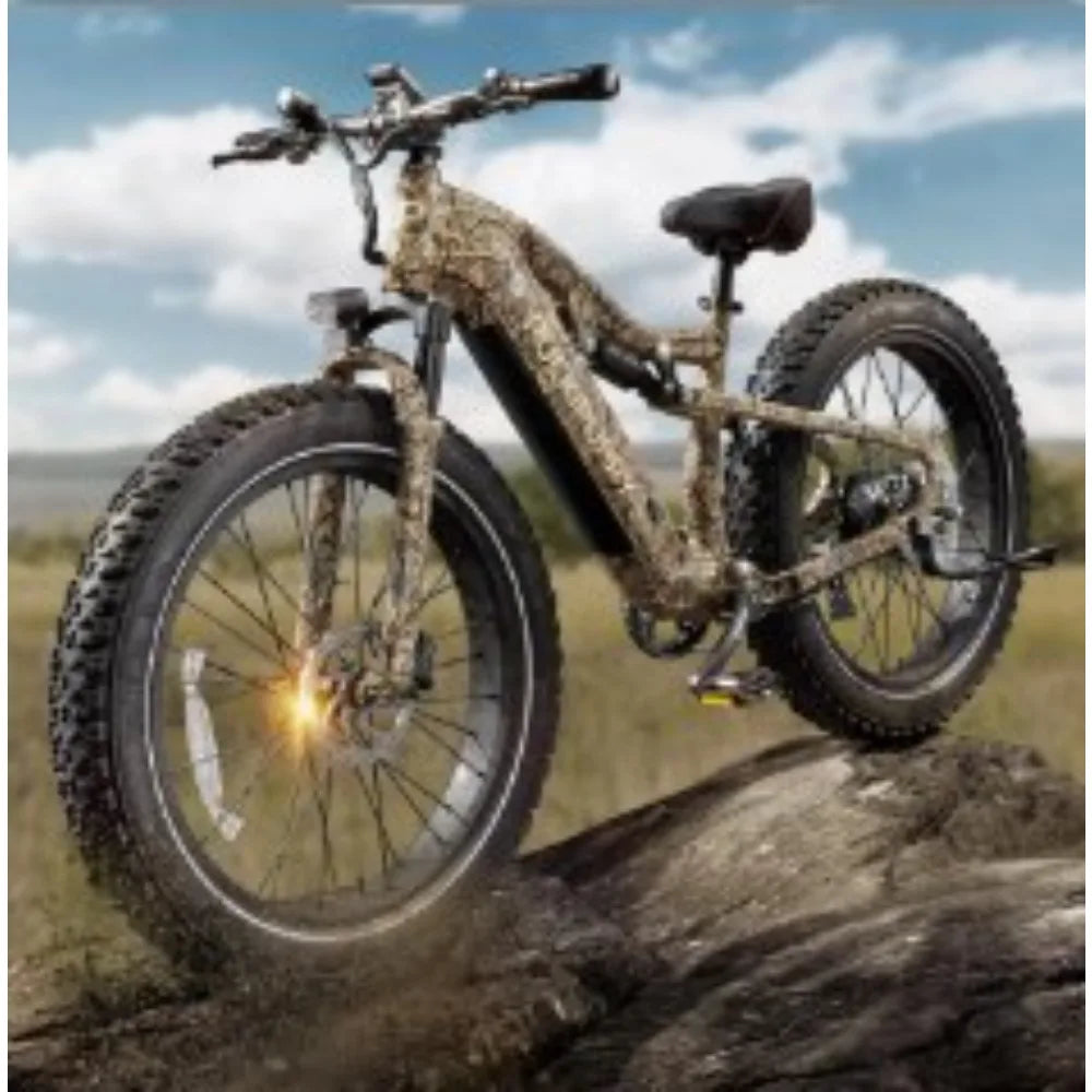 Electric Bike for Adults 1000W,48V 20AH,26" Fat Tire Full Suspension Ebike,7Speed,30MPH 80Miles Long Range Bike