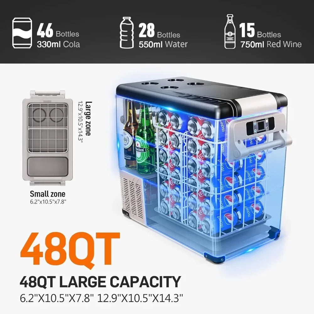 48QT (45L) Car Fridge Electric Cooler APP Control, 12V Refrigerator -4℉~68℉, Portable Refrigerator for Camping