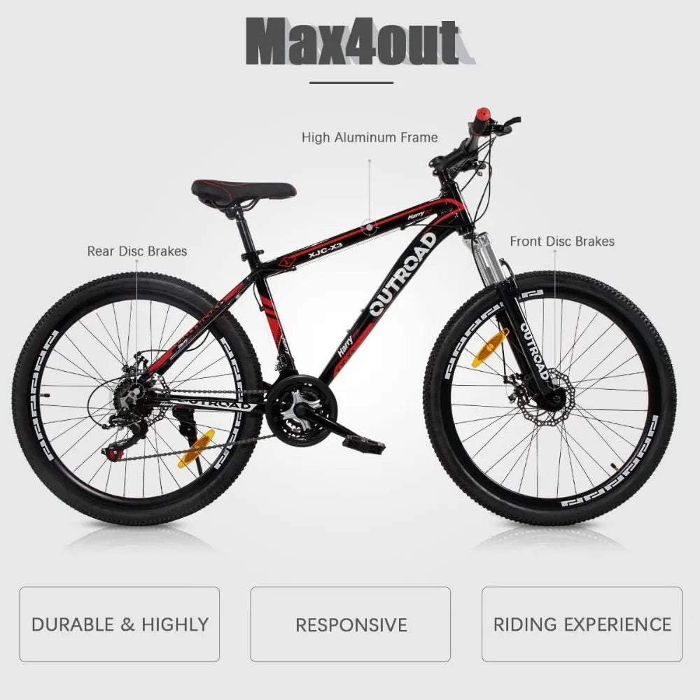 26 inch Fat/Normal Tire Mountain Bike,Dual Front Suspension, Double Disc Brake and Anti-Slip Bicycle