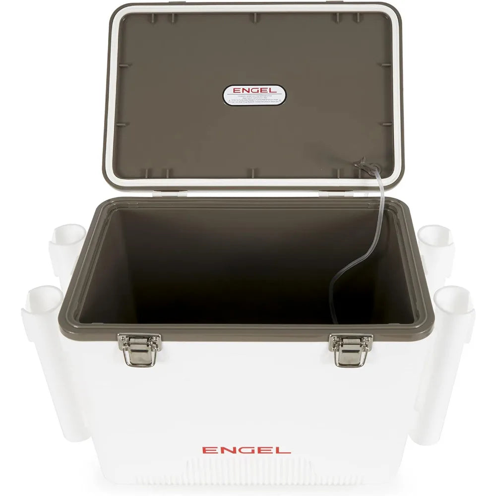 30qt Live Bait Cooler Box with 2-Speed Portable Aerator Pump and 4 x Fishing Rod Holder Attachments