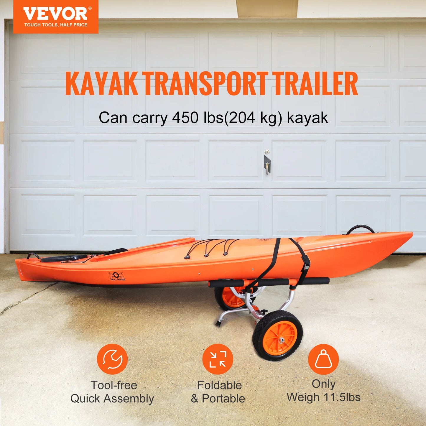 VEVOR Kayak Cart 450lbs Detachable Canoe Trolley Cart with 12'' Tires Adjustable Width for Paddleboards Float Mats Jon Boats