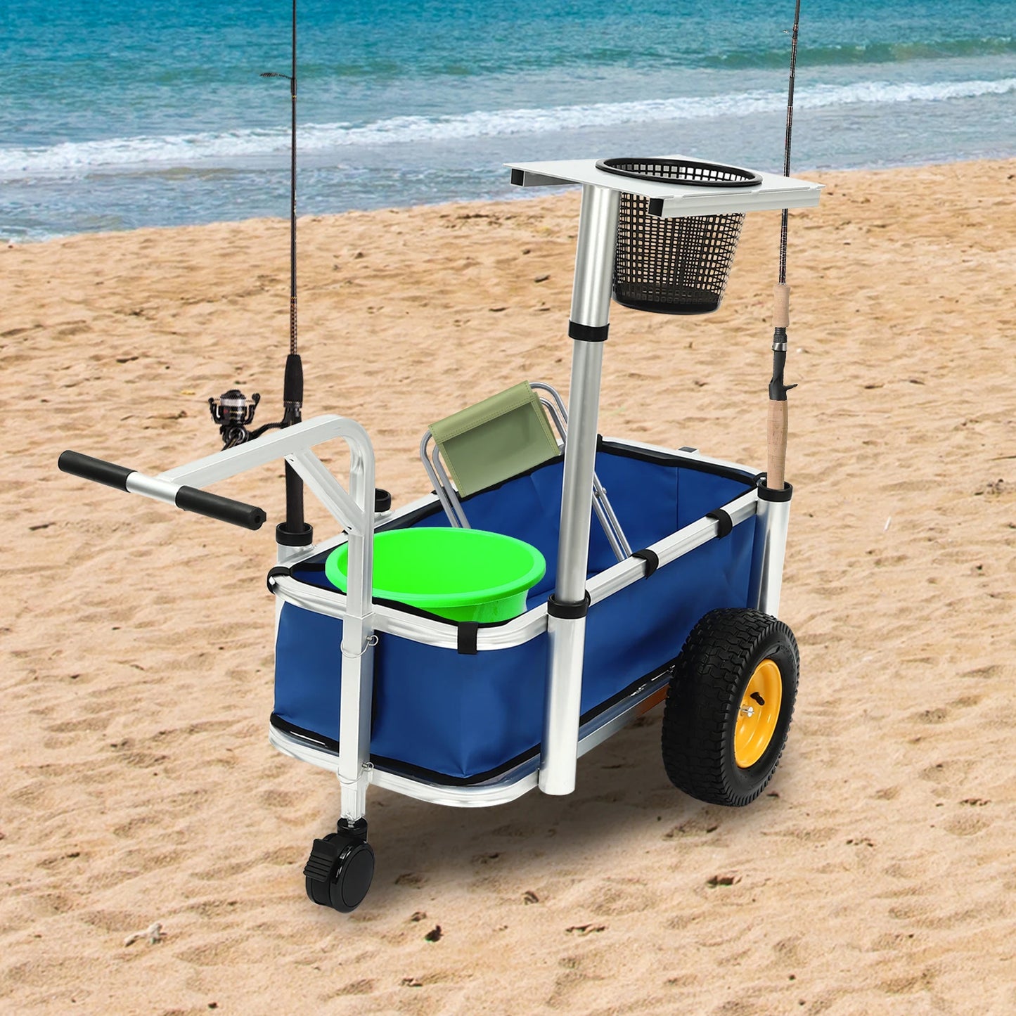 Outdoor Fishing Cart Aluminum Wagon-Rod Holders and Trolley 80kg Push Hand Cart