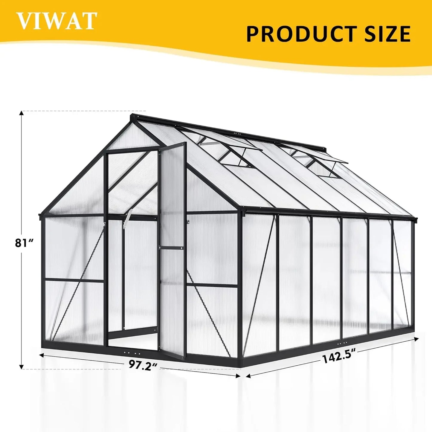 Greenhouse for Outdoors Polycarbonate Greenhouse with Quick Setup Structure and Roof Vent