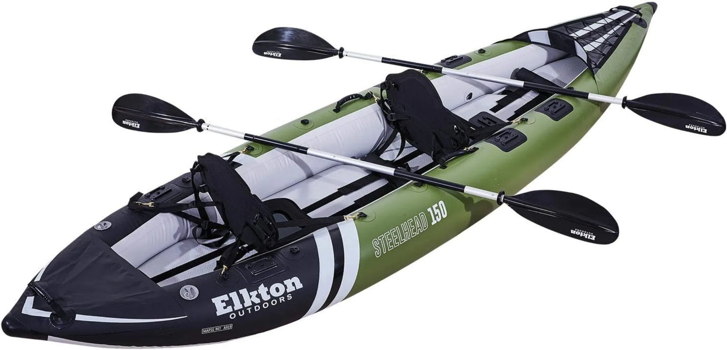 Steelhead Inflatable Fishing - Angler Kayak, Includes Paddle, Seat, Bungee Storage