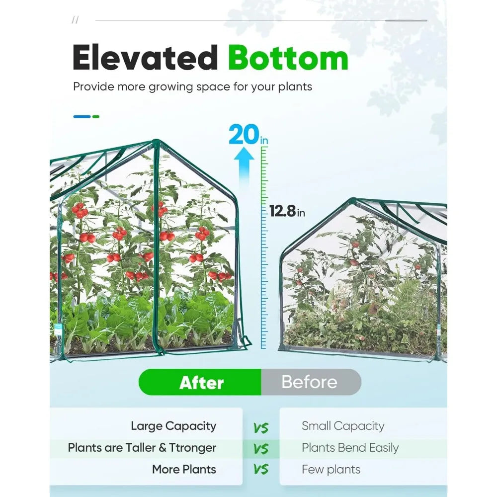 Portable Mini Cloche Greenhouse w/ Elevated Bottom, Reinforced Waterproof UV-Resistant  71" x 36" x 36"