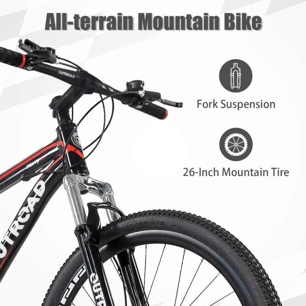 26 inch Fat/Normal Tire Mountain Bike,Dual Front Suspension, Double Disc Brake and Anti-Slip Bicycle