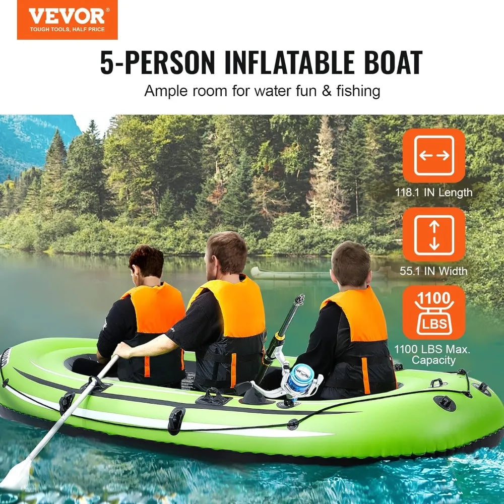 Inflatable Boat, 5-Person Inflatable Fishing Boat, Strong PVC Portable Boat Raft Kayak