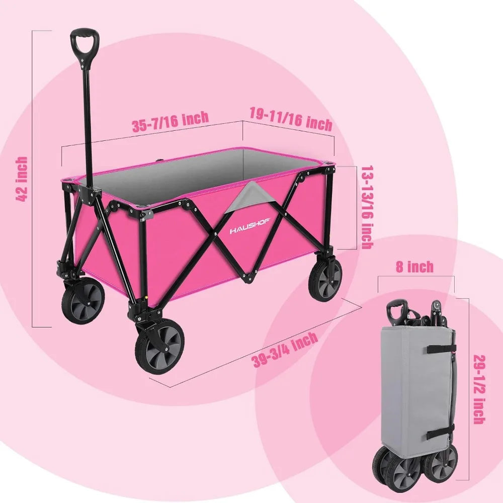 Folding Outdoor Utility Wagon, Camping Garden Beach Cart with Universal Wheels, Adjustable Handle, 176 lbs Load Capacity