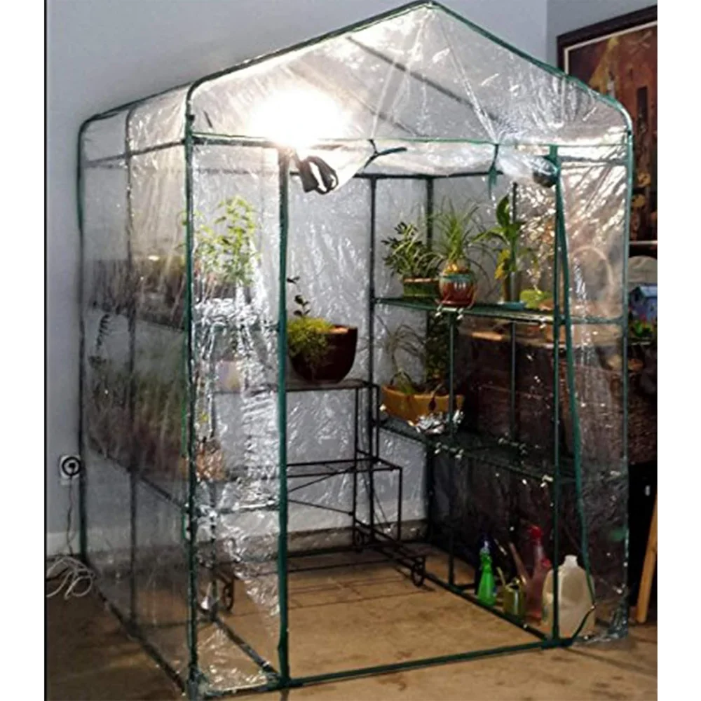 Greenhouse - Walk in Greenhouse with 8 Sturdy Shelves and PVC Cover for Indoor or Outdoor Use - 56 x 56 x 7