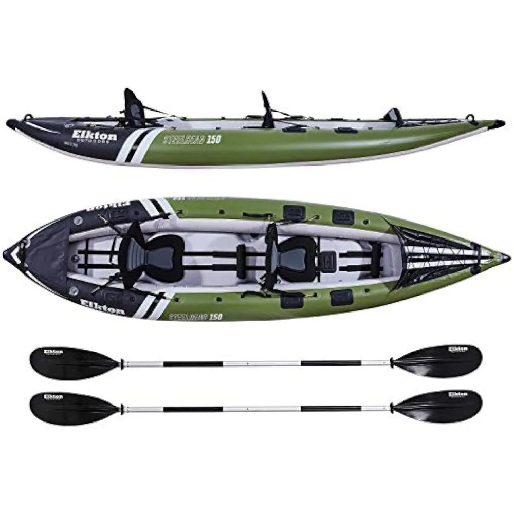 Inflatable Kayak Includes Deluxe 86in Kayak Paddles and High-Output Pump Adjustable Bucket Seat – Fishing Rod Holders