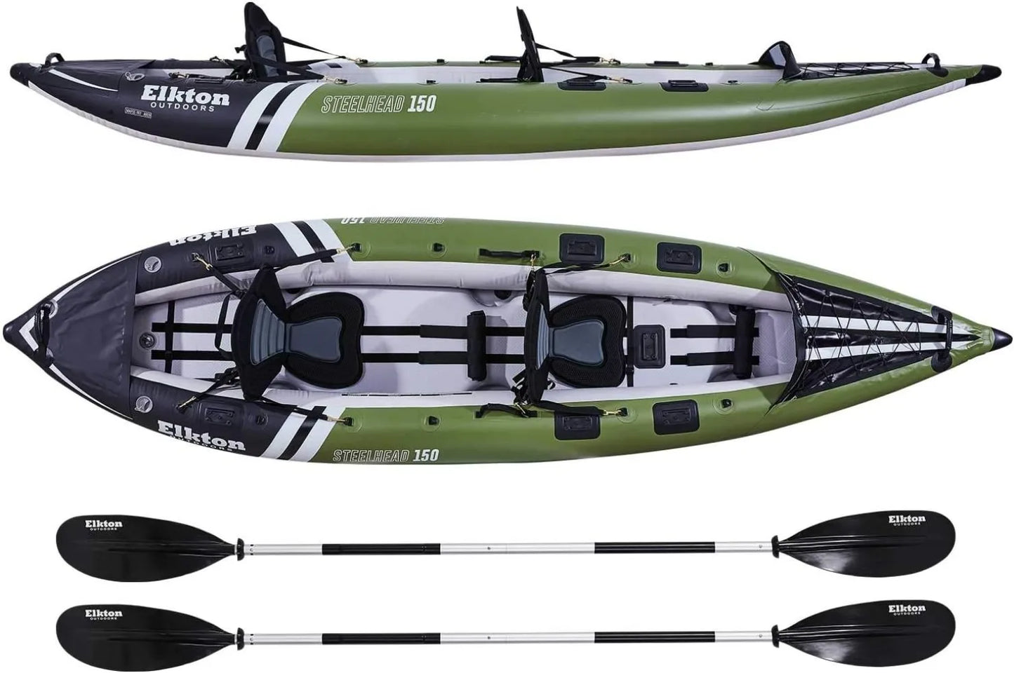 Steelhead Inflatable Fishing - Angler Kayak, Includes Paddle, Seat, Bungee Storage