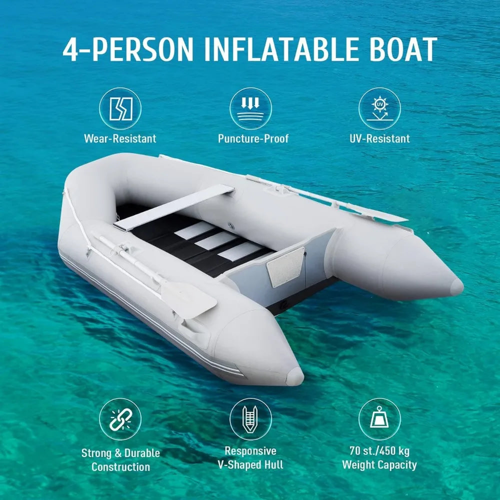 10 ft Inflatable Dinghy Boats with Aluminium  Alloy Floor, 4 Person Portable Boat Raft