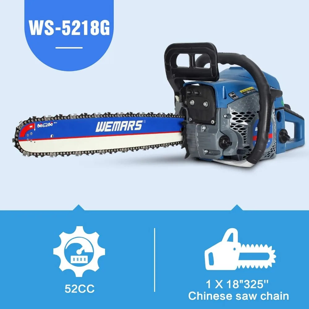 Gas Chainsaw 52cc 18 Inch Power Chain Saw 2-Cycle Handed Petrol Chainsaws Gasoline Chain Saws Garden Tool