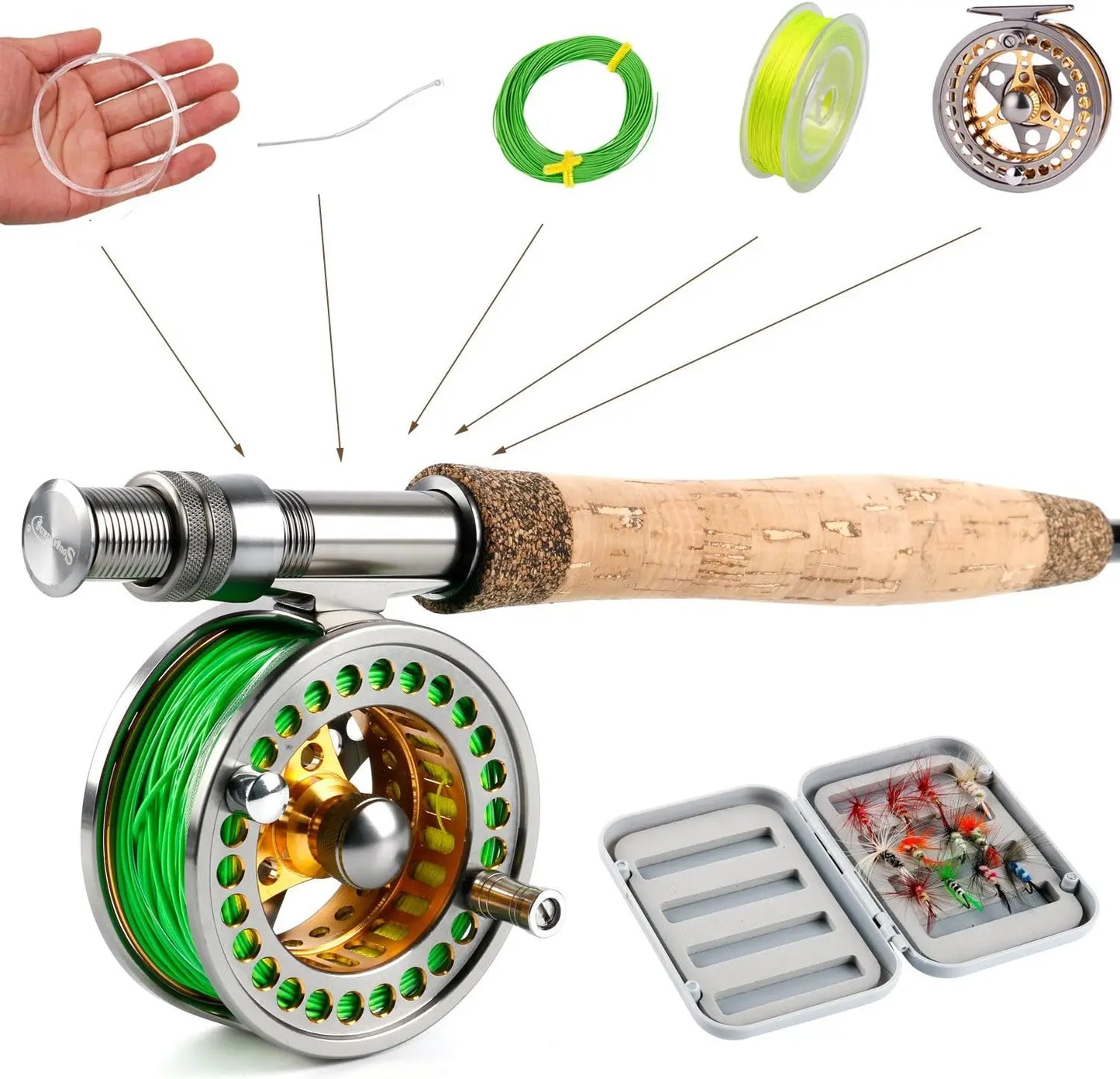 Bait Caster Fishing Rod Reel Combos with Lightweight Portable Fly Rod and Aluminum Alloy Fly Reel