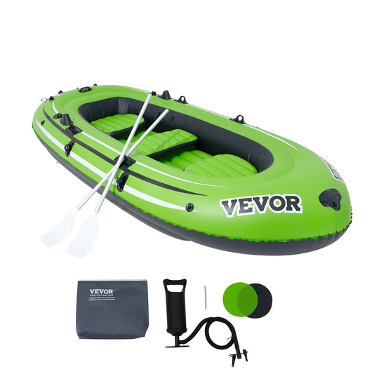 VEVOR Inflatable Boat 4-Person Inflatable Fishing Boat Strong PVC Portable Boat Raft Kayak 45.6" Aluminum Oars High-Output Pump