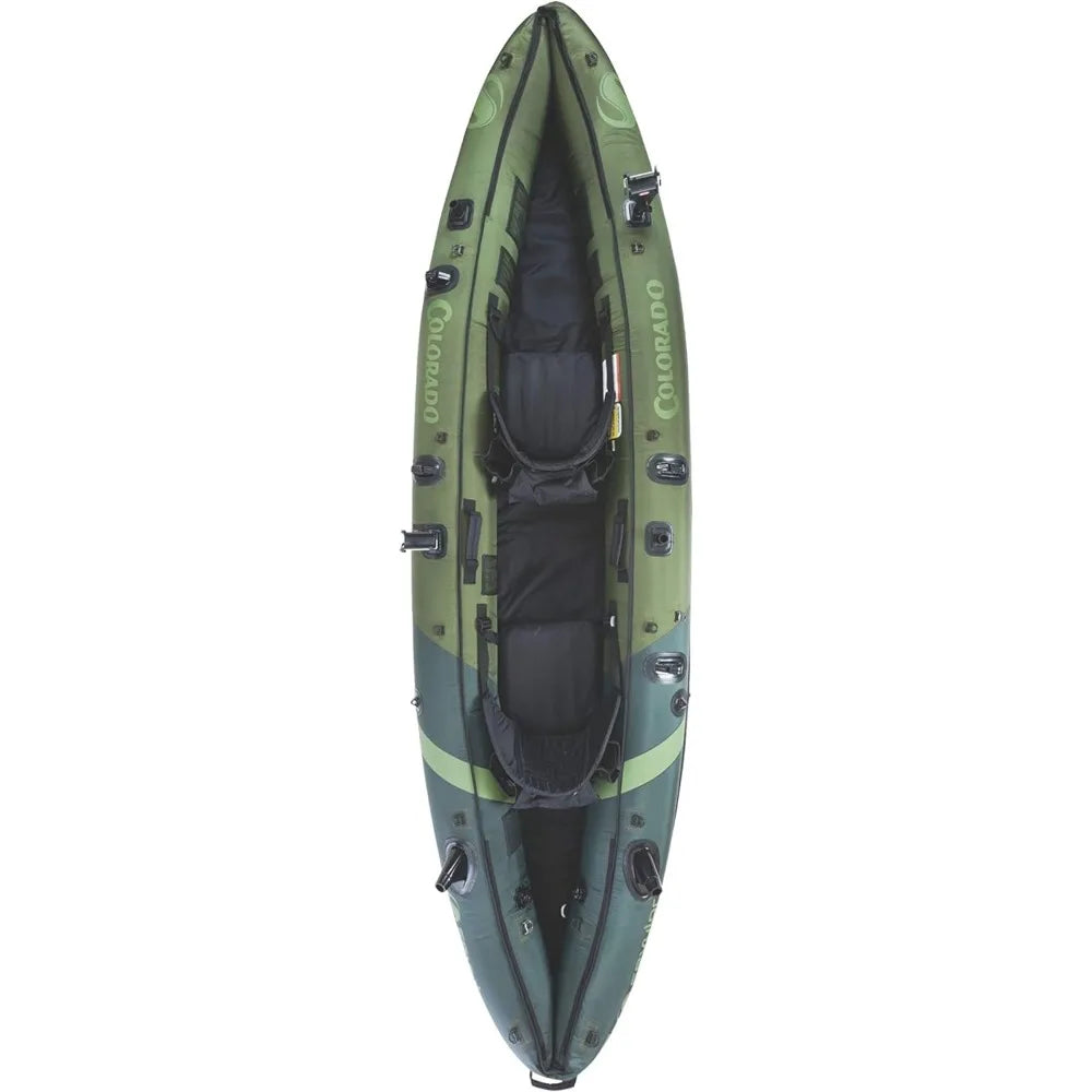 Colorado 2-Person Inflatable Fishing Kayak with Paddle & Rod Holders, Adjustable Seats, & Carry Handle