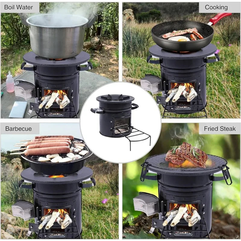 12.6" Camping Rocket Stove Wood Burning Portable for Cooking, Outdoor Camping Wood Stove with Carrying Bag