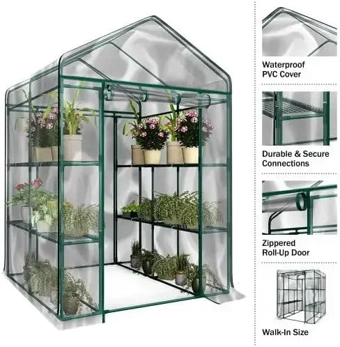 Greenhouse -  greenhouse with frame with 8 Sturdy Shelves and PVC Cover for Indoor or Outdoor Use - 56 x 56 x 76-Inch