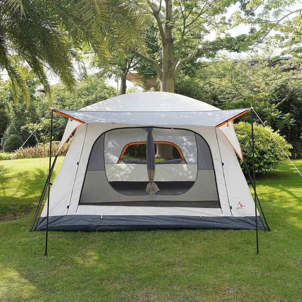 Extra Large Tent 10-12 Person,2 Rooms ,Straight Wall,3 Doors and 3 Windows with Mesh