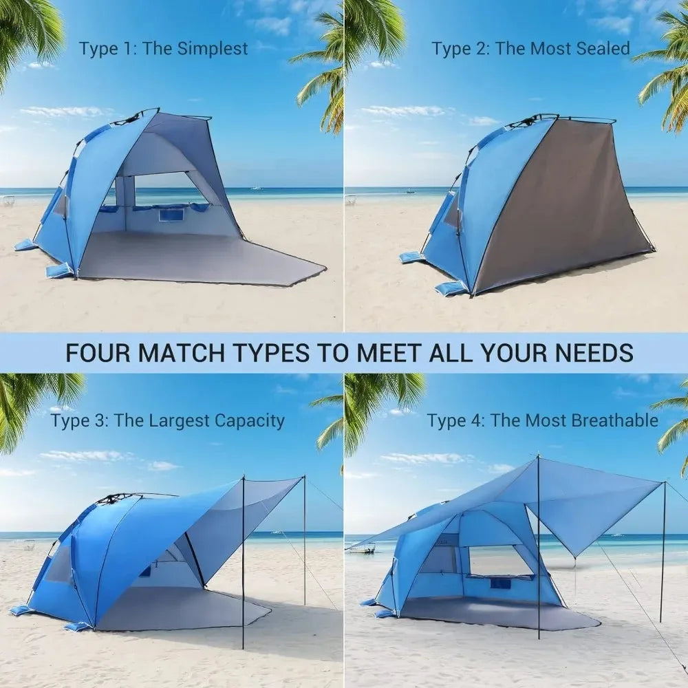 Beach Tent with 360°Removable Canopy,Pop Up Sun Shade Shelter,Portable Lightweight Beach Camping Canopy Tent.