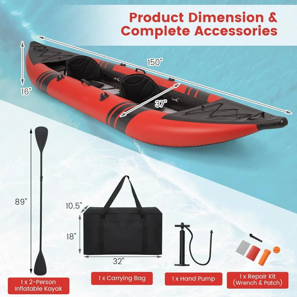 12.5Ft 507lbs Tandem Kayak with 2 Aluminum Paddles,  Inflatable Kayak, Hand Pump