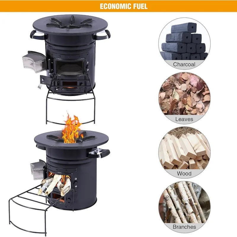 12.6" Camping Rocket Stove Wood Burning Portable for Cooking, Outdoor Camping Wood Stove with Carrying Bag