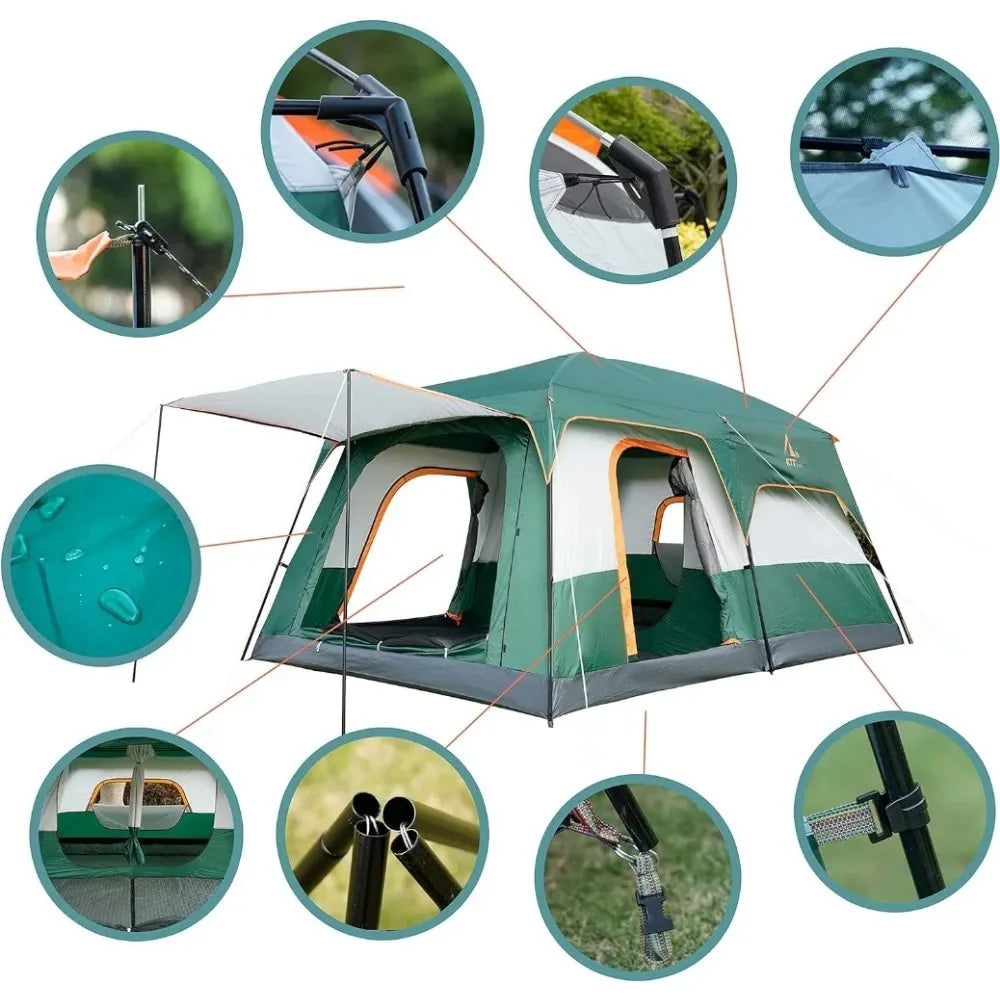 12 Person ,Family Cabin Tents,2 Rooms Straight Wall,3 Doors