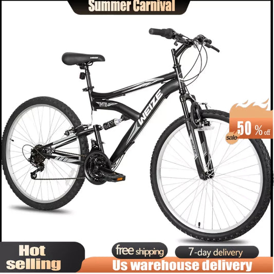 Mountain Bike, 26 Inch Outdoor Cycling Bike, 18-Speed/High-Carbon Steel/Dual Full Suspension, Adjustable Ergonomic Seat