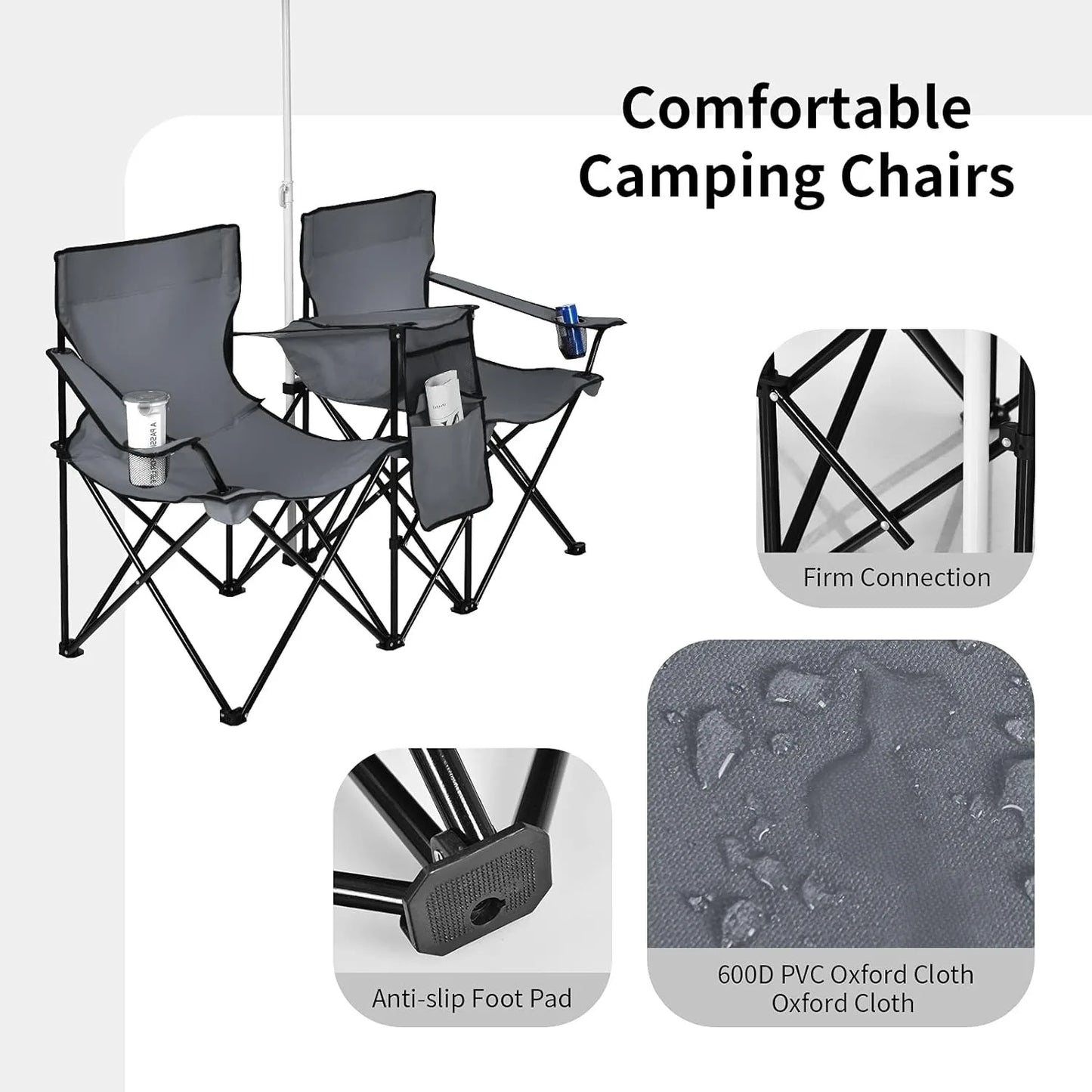 Portable Folding Picnic Double Chair W/Umbrella Table Cooler Beach Camping Chair