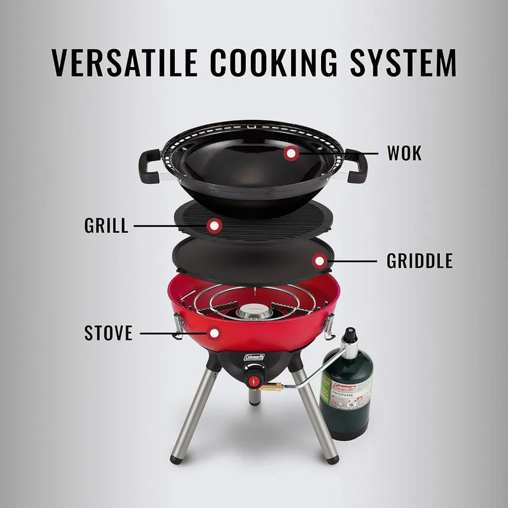 4-in-1 Portable Propane Camping Stove, Grease Tray, & 7000 BTUs of Power for Camping, Tailgating, Grilling