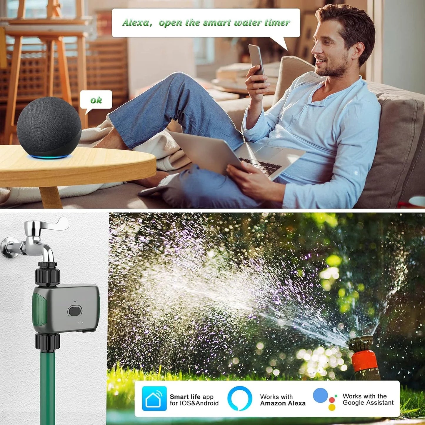 Sprinkler WiFi Water Timer for Garden/Lawn,Irrigation Hose Timer with WiFi Hub Remote Control Irrigation System Modes/Rain