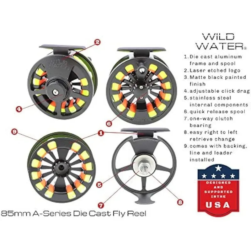 Wild Water Deluxe Fly Fishing Combo Starter Kit, 5 or 6 Weight 9 Foot Fly Rod