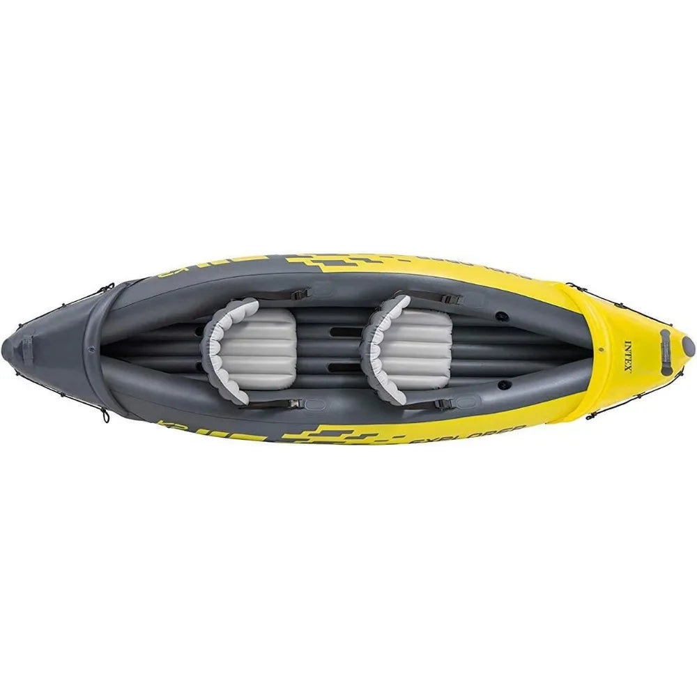 68307EP Explorer K2 Inflatable Kayak Set: Includes Deluxe 86in Aluminum Oars and High-Output Pump – SuperStrong PVC