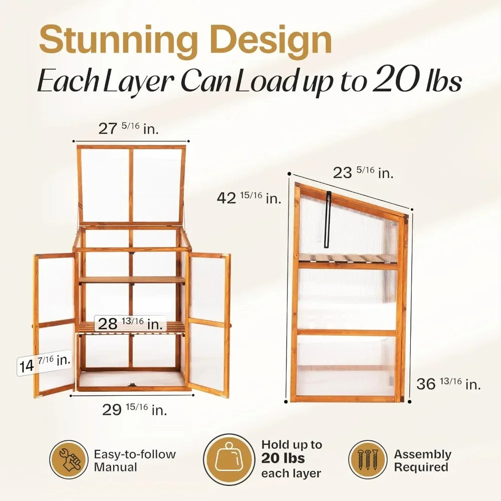 2-tier Greenhouse Cabinet With Transparent Polycarbonate Sheet and Foldable Top Greenhouse